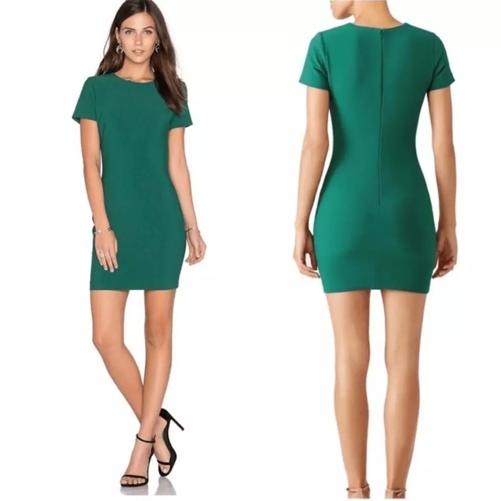🎉 LIKELY Green Ver Manhattan Smooth Slim Short Sleeve Mini Dress Bodycon Size 2